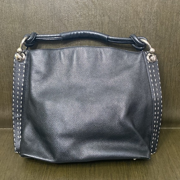 BCBGMaxAzria Black Pebbled Leather Handbag /Purse/with Gorgeous Stitching - Picture 4 of 16